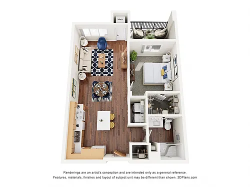 Floor plan One Bedroom 1A - 70%