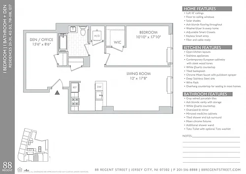 Floor plan 88 Regent - 1-bed+den A3