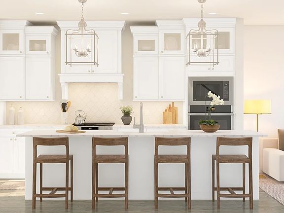 Kitchen with glass upper cabinets