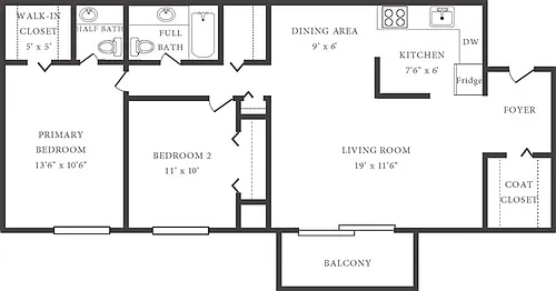 Floor plan 2 Bedroom 1.5 Bathroom