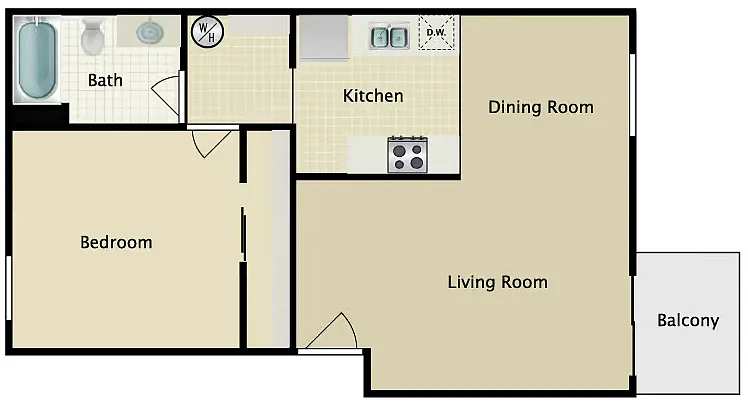 Floor plan 1 Bed 1 Bath