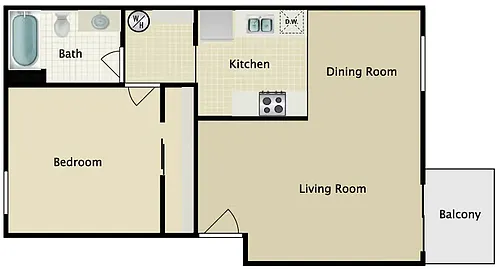 Floor plan 1 Bed 1 Bath