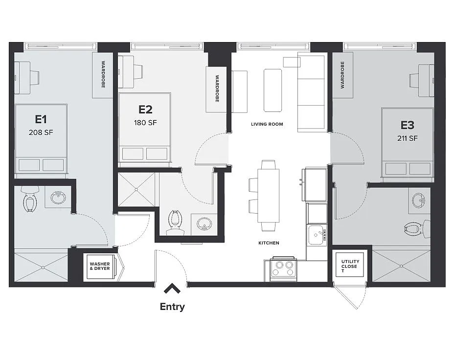 Floor plan Rent-By-Bedroom 3x3 C1