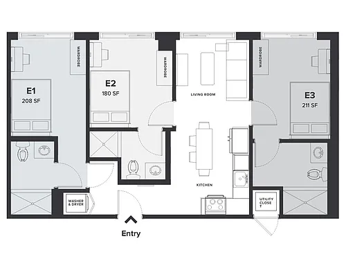 Floor plan Rent-By-Bedroom 3x3 C1
