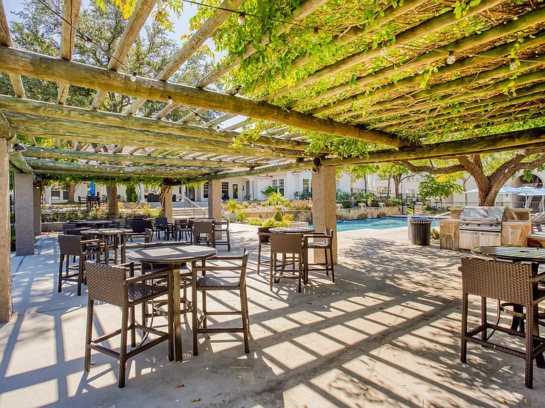 Outdoor grill and pavilion area with ample seating