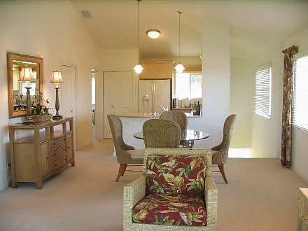 View from Living Room of Dining Room, Kitchen and Staircase