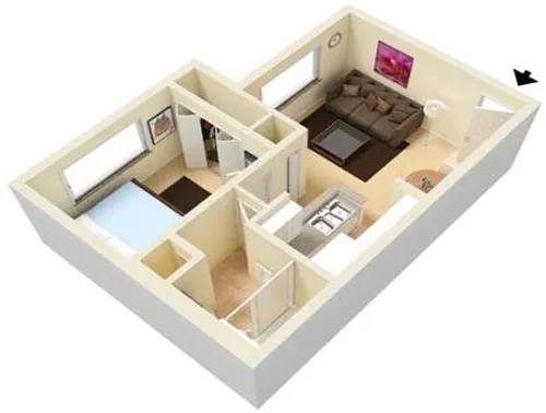 Floor plan One Bedroom One Bath 60% Phase II