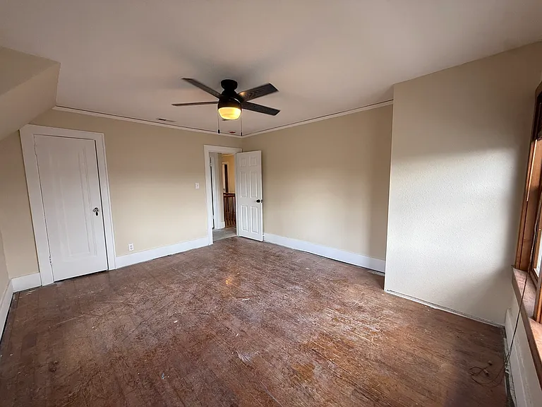 Hardwood floors are being refinished.