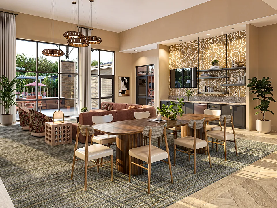 Resident clubhouse with inviting lounge seating and resort-style views and amenity access