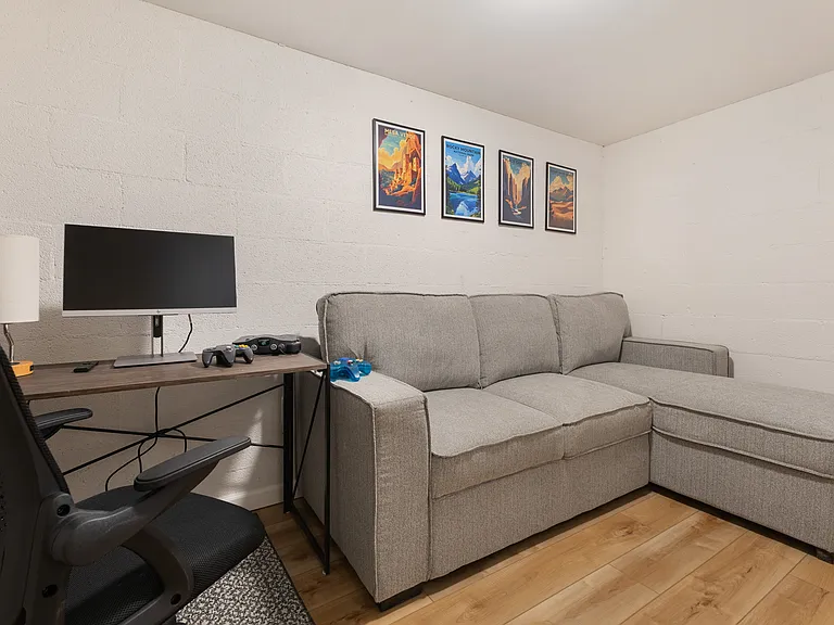 Lower Level Living Room | Smart Tv | Workspace