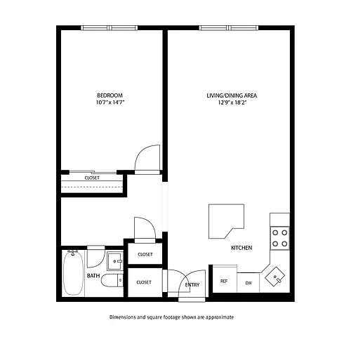 Floor plan 1 Bed and 1 Bath PVA