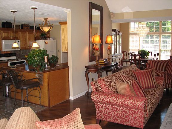 View of kitchen, family room and dining room