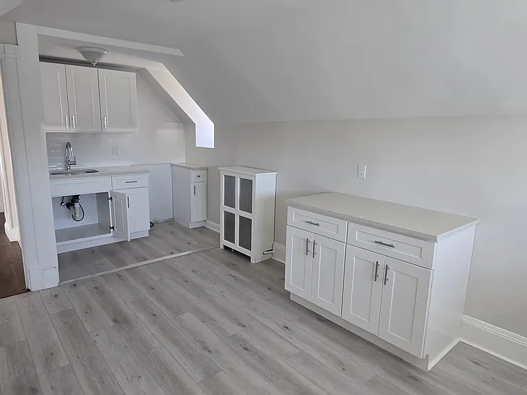 Renovated eat in kitchen with pantry closet. Stove and fridge appliances will be including the rent.