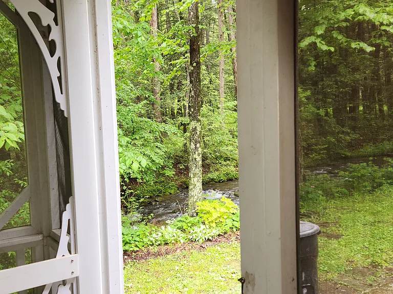 view of creek looking out from screened porch