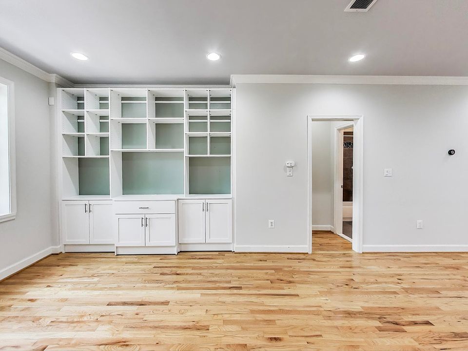 Living room with custom shelving