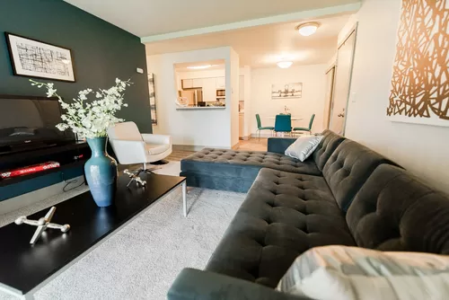 Tacoma Apartments - Aero Apartments - Living Room, Kitchen, and Dining Room - Aero Apartments