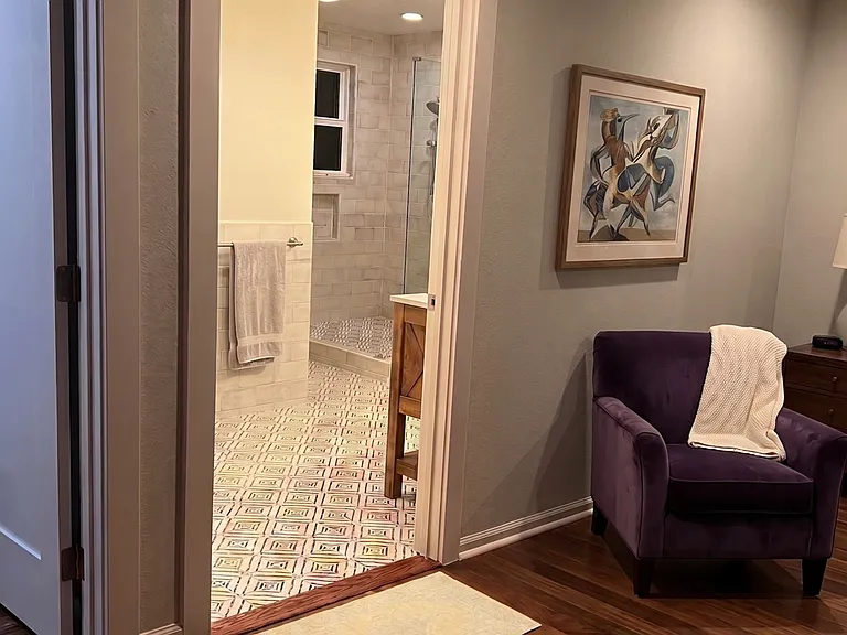View into master bathroom