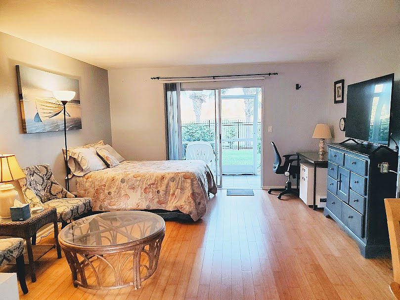 Open floor plan for living and sleeping area