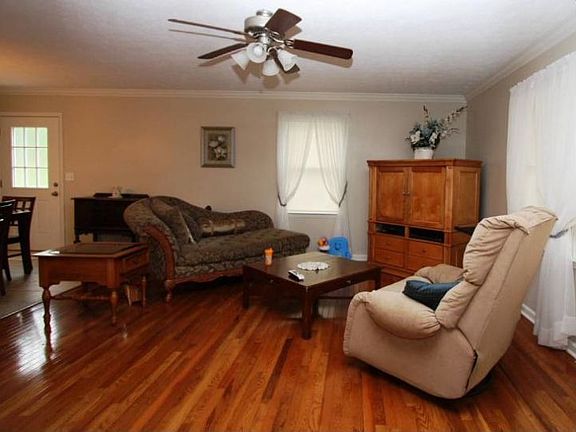 Living Room(LR)-  Oak Hardwood floors(2006). Nickel-finish ceiling fan.