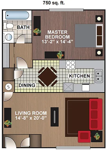 Floor plan 1 Bedroom 1 Bath