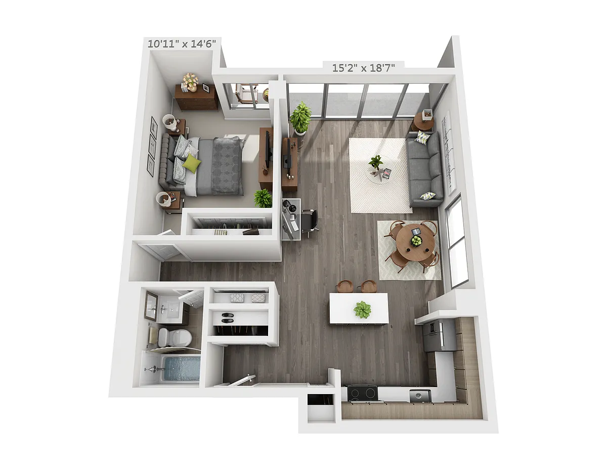 Floor plan Large One Bedroom with Patio B3C