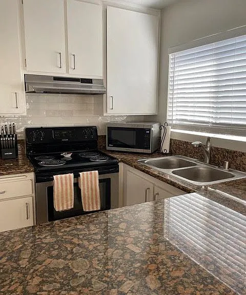 Fully stocked kitchen.