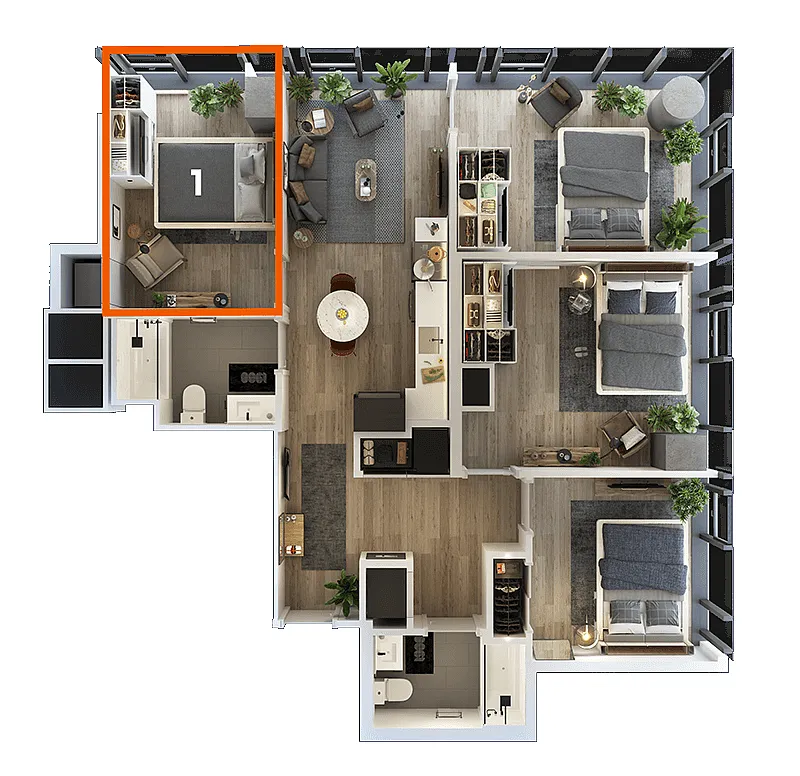 Floor plan Co-Living LT-08 Bedroom 1