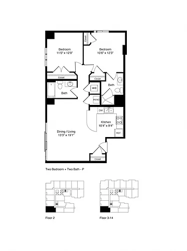 Floor plan TWO BEDROOMS P