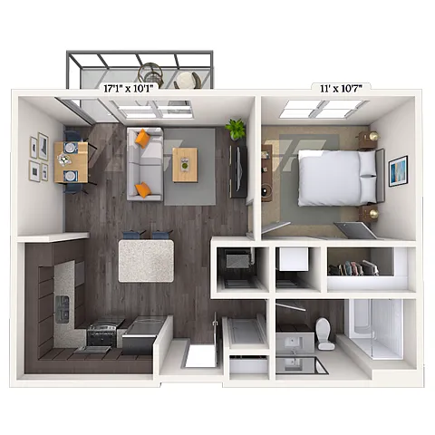 Floor plan Traditional 1x1 607 SF-FP