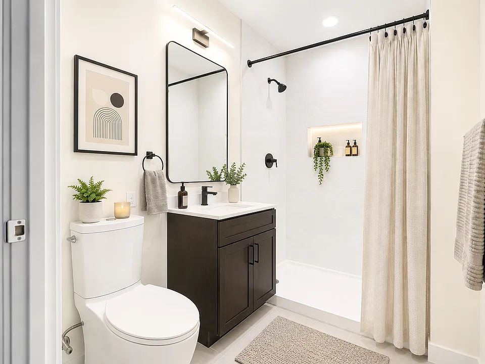 Updated apartment bathroom with modern fixtures in Worcester MA
