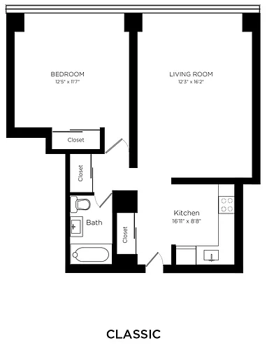 Floor plan Classic 1 Bed 1 Bath