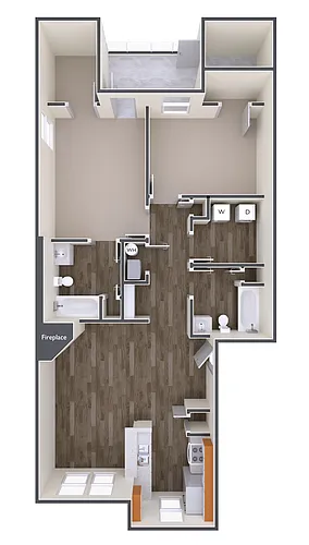 Floor plan 2 BR with Fireplace