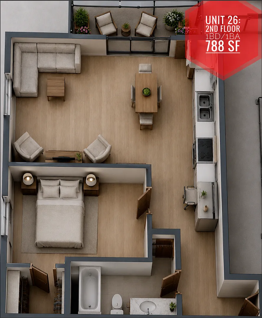 1 BD 1 BA 2nd Floor Corner unit — Photo 3