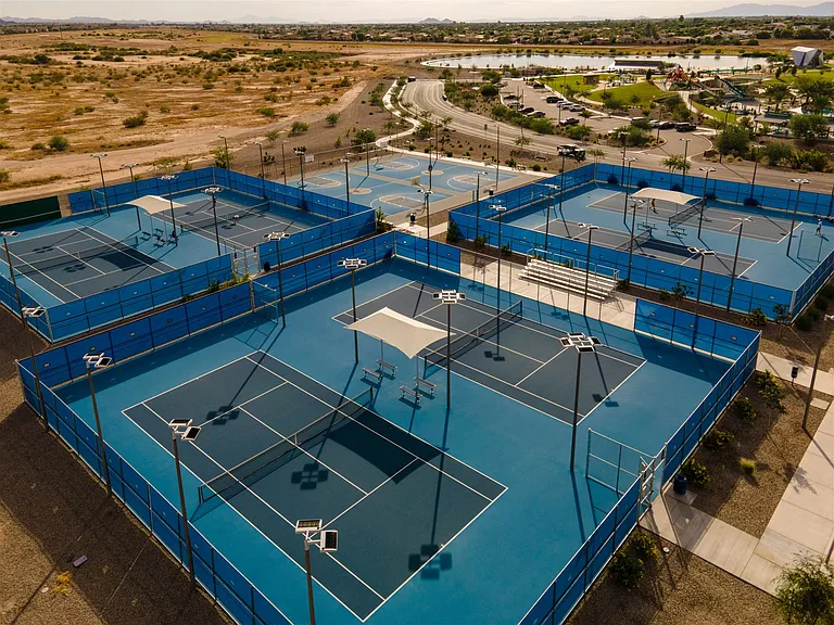 Pickleball Courts at Gilbert Regional Park-- about a mile and a half away from the house--are open day and night.