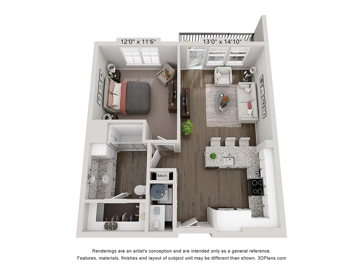 Floor plan A3 - Cobalt 1X1