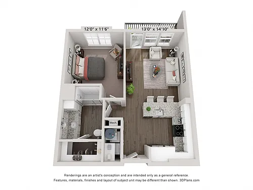 Floor plan A3 - Cobalt 1X1