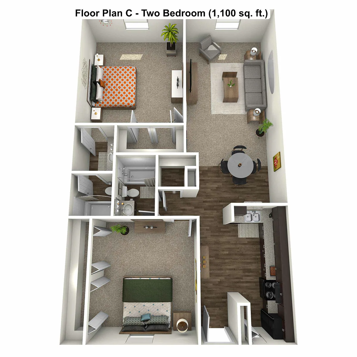 Floor plan Plan C 2x2 - Private Patio