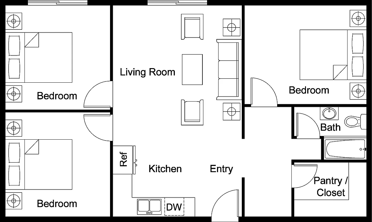 Floor plan 3 Bed 1 Bath