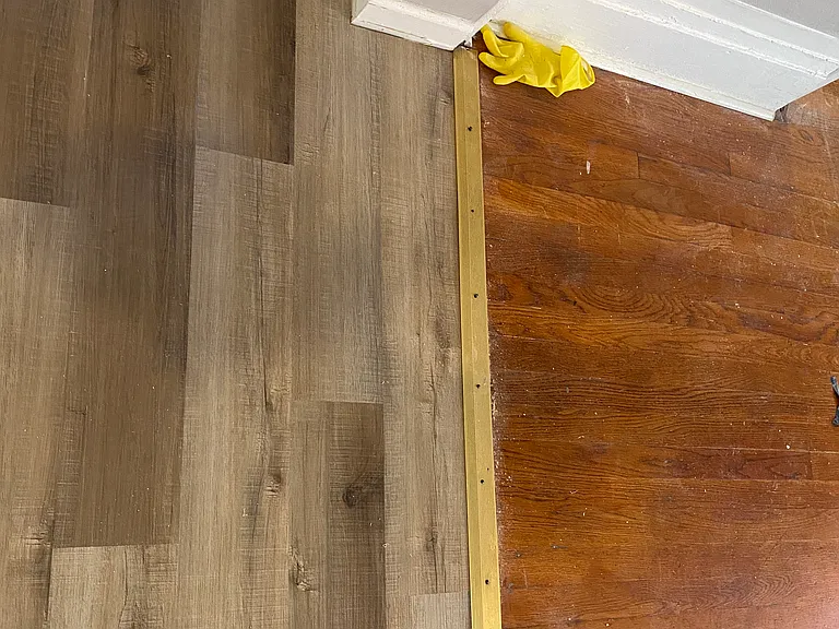 New luxury vinyl plank flooring to match the butcher block counters.