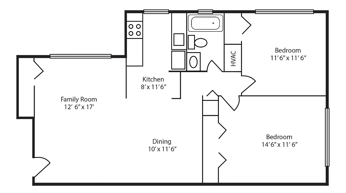 Floor plan 2 Bedroom 1 Bath