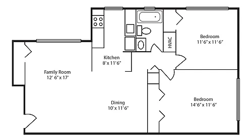 Floor plan 2 Bedroom 1 Bath
