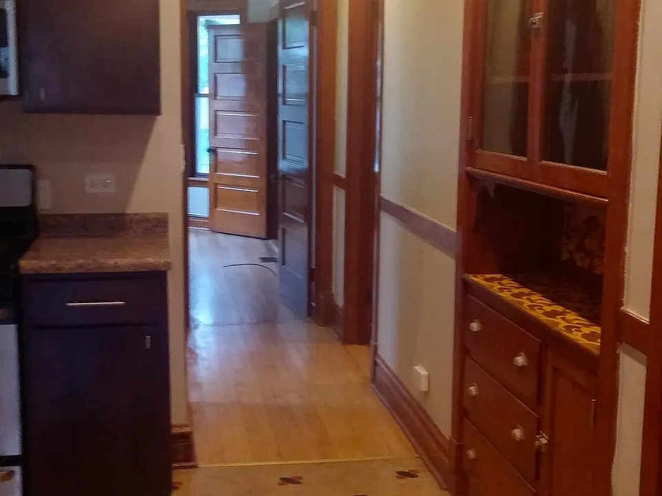 View from the kitchen to the living room.