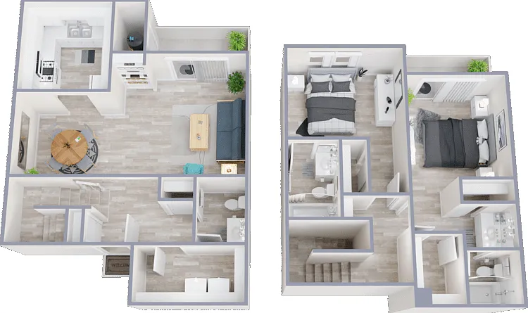2 Bed 2.5 Bath Floorplan Diagram