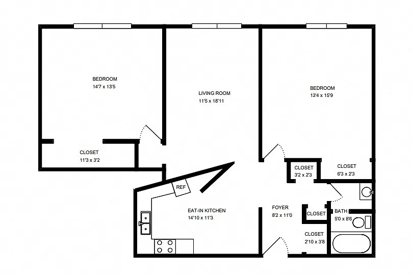 Floor plan Holiday Gardens - Two Bedroom, One Bathroom - B