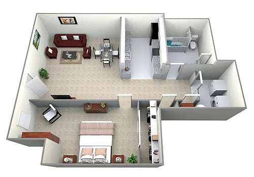 Floor plan 1 Bedroom, 1 Bath (725 sqft.)