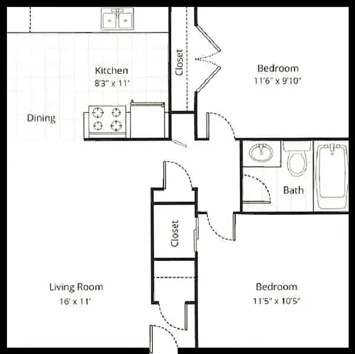 Floor plan Two Bedroom One Bath