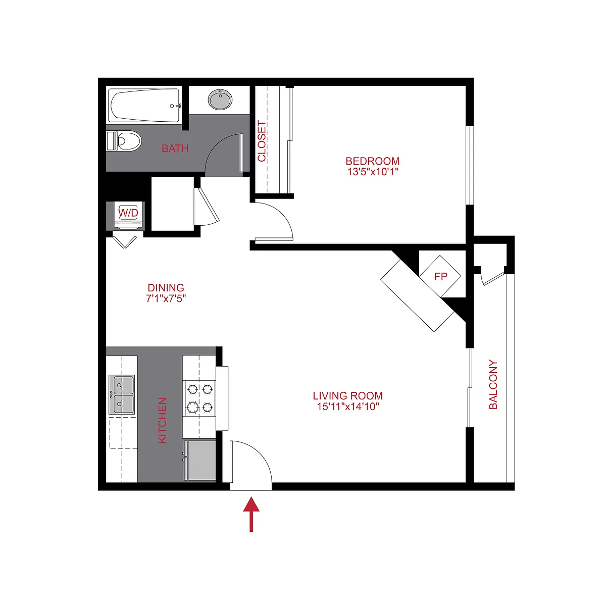 Floor plan PLAN 1 BED 1 BATH