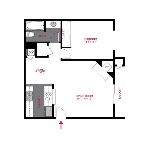 Floor plan PLAN 1 BED 1 BATH