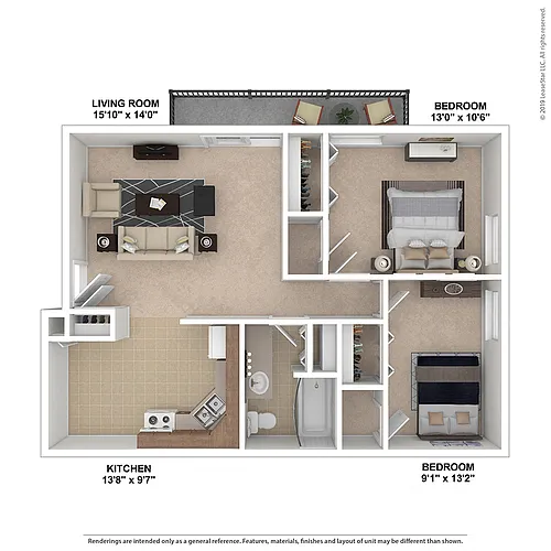 Floor plan Two Bedroom- 830 sqft