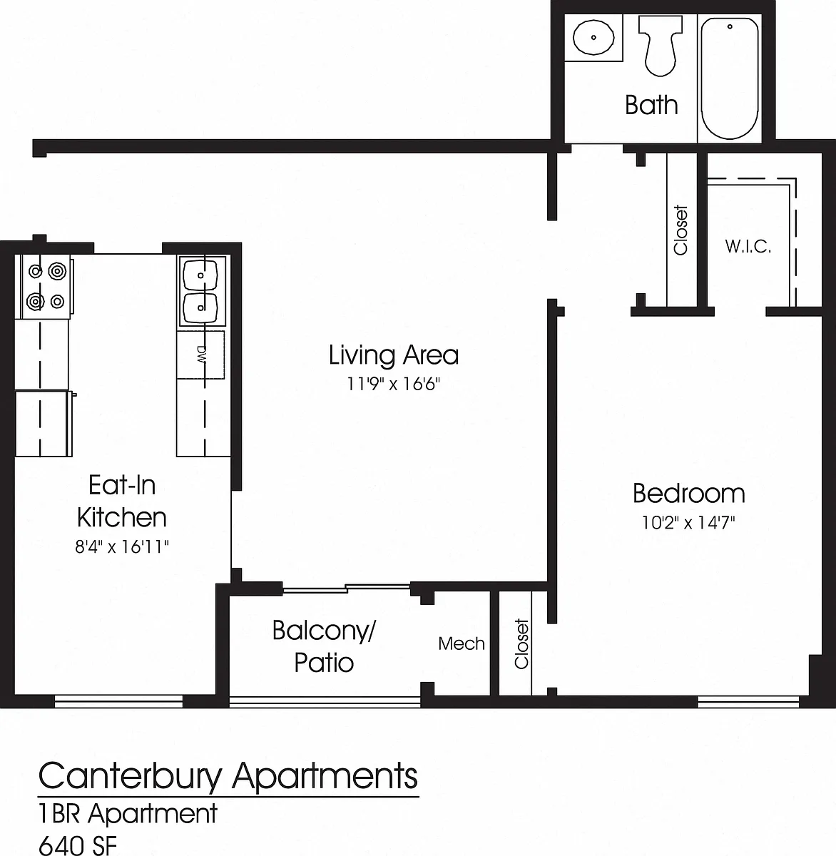 Floor plan 1BR 1BA (640sf)